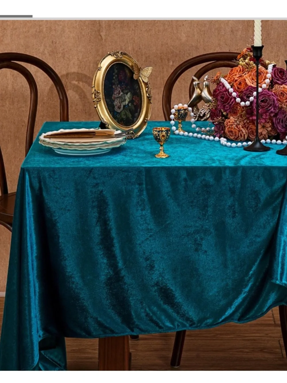 Luxurious Velvet Tablecloth Rectangular (60x102”) PEACOCK BLUE